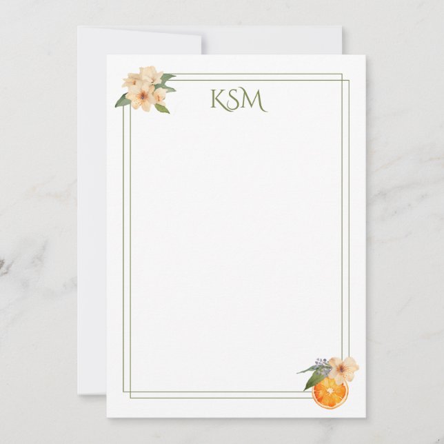 Orange Blommar Monogram Stationery Inbjudningar (Framsida)