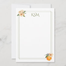 Orange Blommar Monogram Stationery