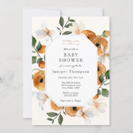 Orange Blommar och Clementines Baby Shower Invita Inbjudningar