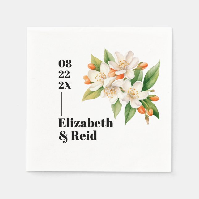 Orange Blommar och Jasmine Blooms Bröllop Pappersservett (Framsidan)