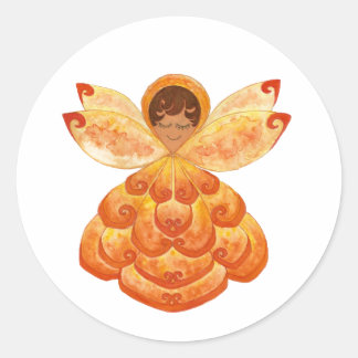 Orange Blommar Pixie-etikett Runt Klistermärke
