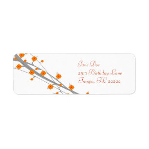 Orange blommar returadress etikett