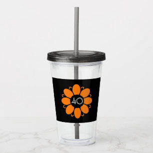 Orange Blommdesign Mönster Birthday 40 Black Take Away Mugg
