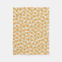 Orange Blommig 70-tals Retro Fleecefilt