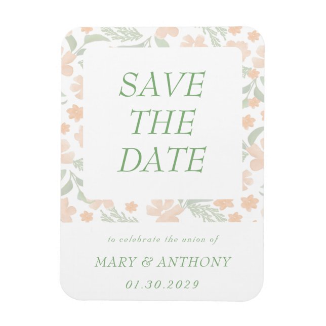 Orange Blommig Akvarell Spara Datum Magnet (Vertikal)