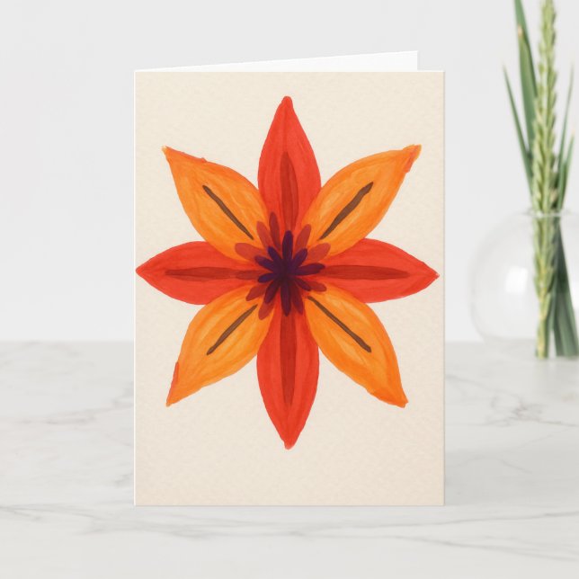 Orange Blommig Akvarell Tom Greetingkort Kort (Framsida)