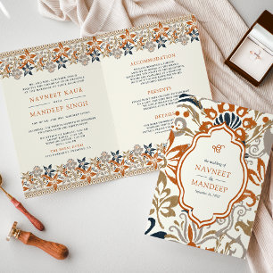 Orange Blommig Allt-i-ett Anand Karaj Sikh Bröllop Inbjudan