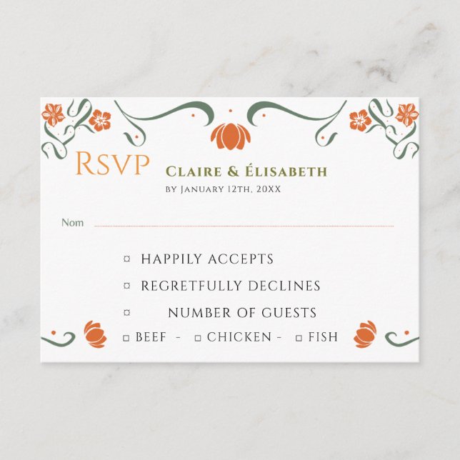 Orange Blommig Bröllops RSVP-kort  Tilläggskort (Framsida)