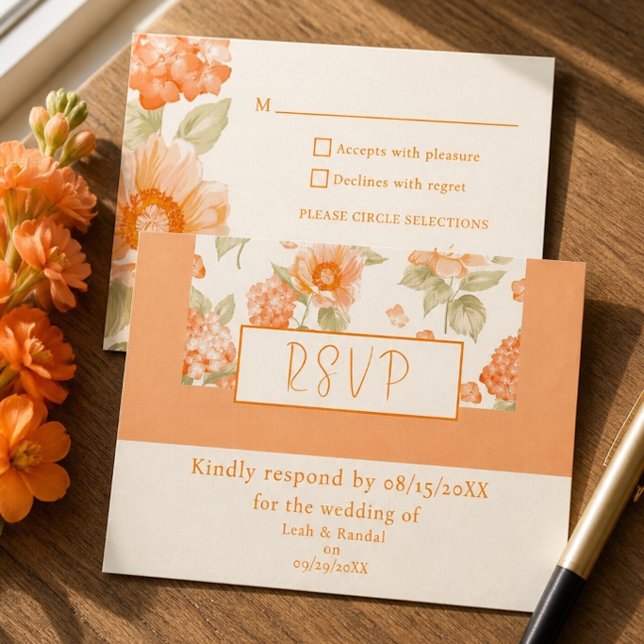 Orange Blommig Bröllops-Svarskort OSA Kort (Skapare uppladdad)
