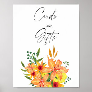 Orange Blommig Bröllopsdusch - Kort & Gåvor Poster