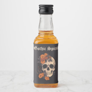 Orange Blommig Elegant Dödskalle Monogram Bröllops Spritflaskor Etikett