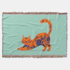 Orange Blommig Katt Filt
