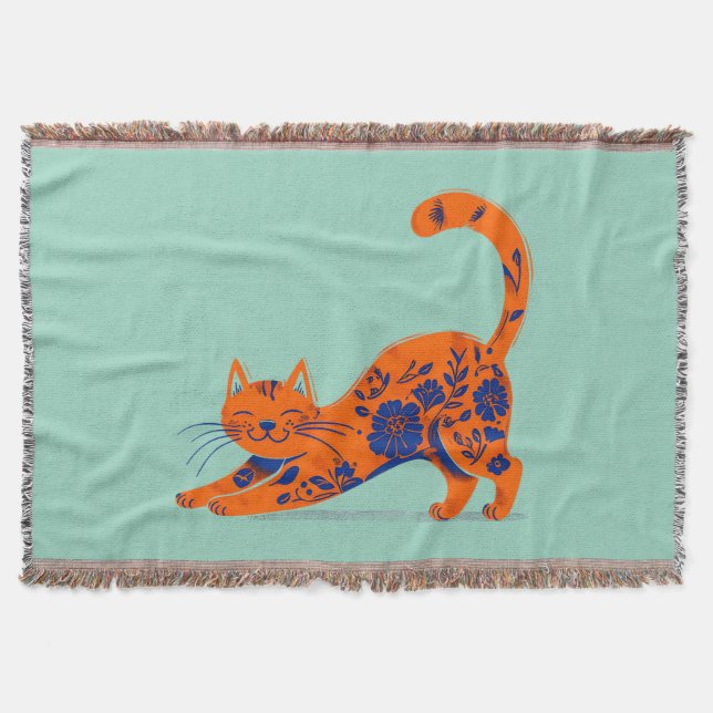 Orange Blommig Katt Filt (Framsidan)