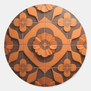 Orange Blommig Medaljong Geometrisk Kakel Mönster Runt Klistermärke