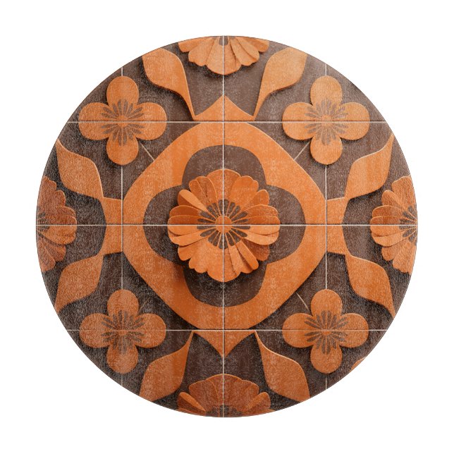 Orange Blommig Medaljong Geometriskt Kakel Mönster (Framsidan)