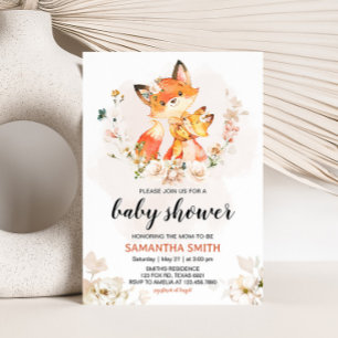 Orange Blommig Räv Baby Shower Inbjudningar