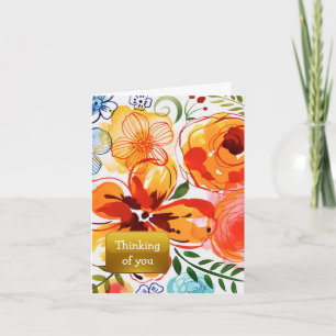 Orange Blommig Tänker på Dig Kort