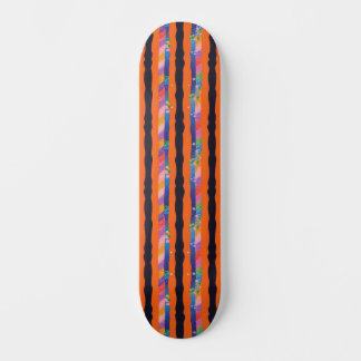 Orange Blommig Vågig Randmönster Mini Skateboard Bräda 18,5 Cm