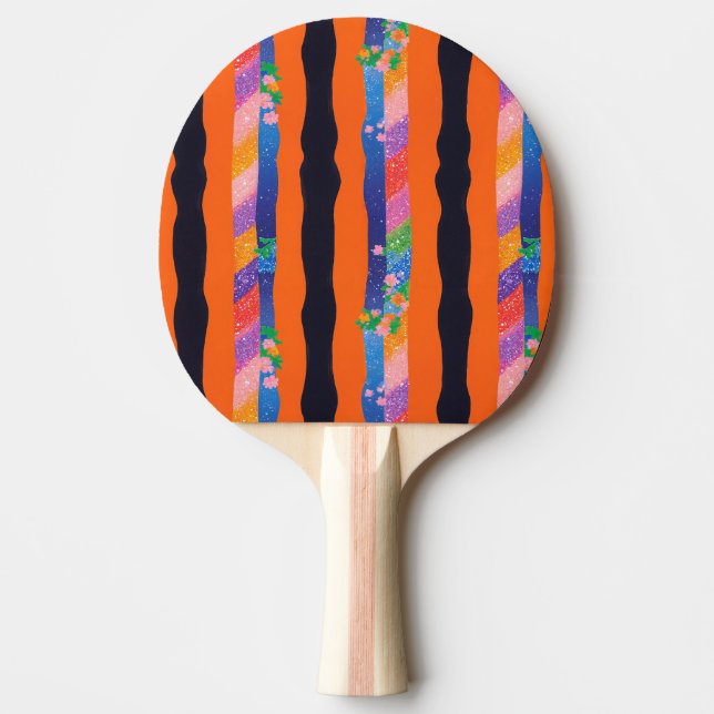 Orange Blommig Vågig Randmönster Pingisracket (Framsidan)