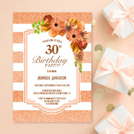 Orange Blommigt 30års födelsedag Party Inbjudningar