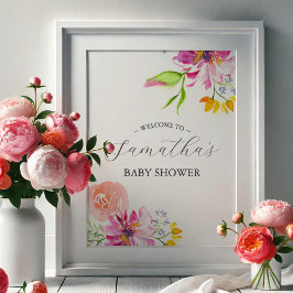 Orange Blommigt Baby Shower Välkommen Poster