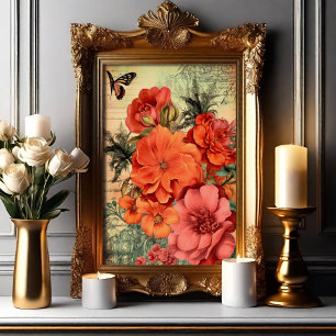 Orange Blommigt Botaniskt Poster
