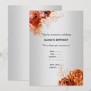 ORANGE BLOMMIGT BOUQUET ELEGANT TILLFÄLLEN SILVER INBJUDNINGAR