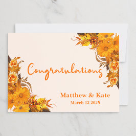 Orange Blommigt Bröllop/Förlovning Grattisar Kort