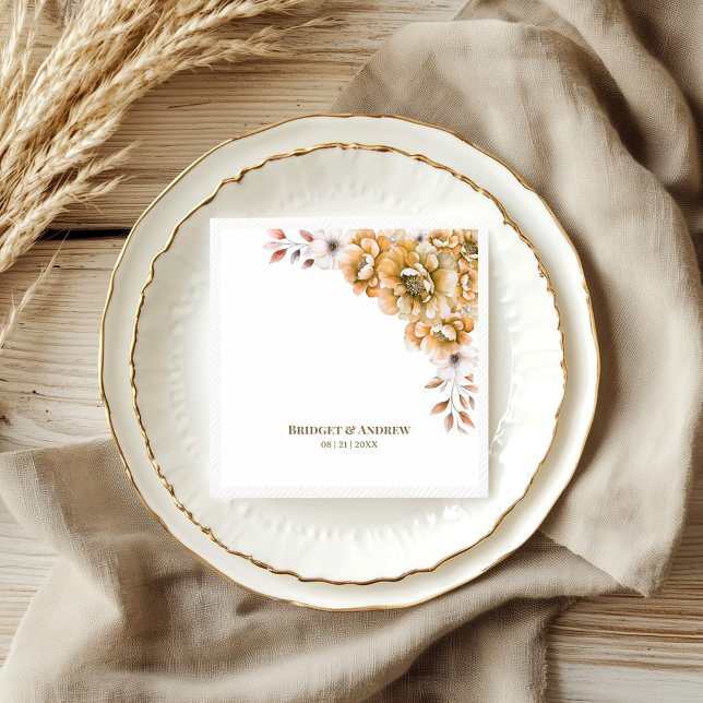 Orange Blommigt Bröllop Pappersservett (Skapare uppladdad)