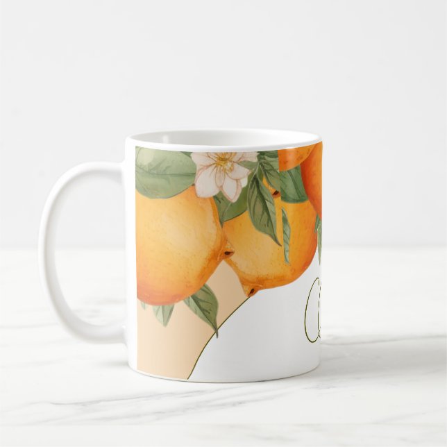 Orange Blommigt Citrus Modern Personal Business Kaffemugg (Vänster)