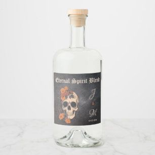 Orange Blommigt Elegant Skull Monogram Bröllop Spritflaskor Etikett