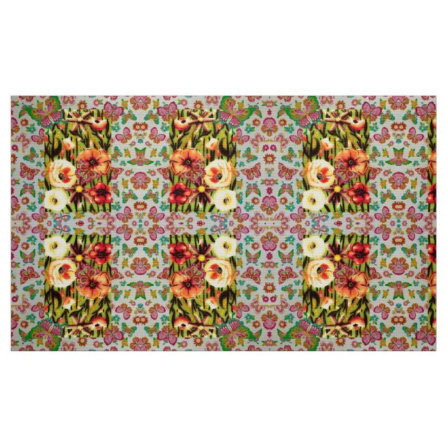 Orange Blommigt Fabric Tyg (Fat Quarter)