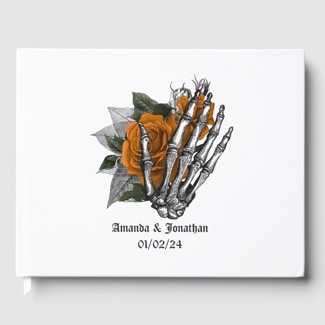 Orange Blommigt Gothic Bröllop Gästböcker (Framsida)