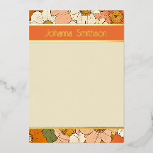 Orange Blommigt Groove Lodrät Foil Stationery
