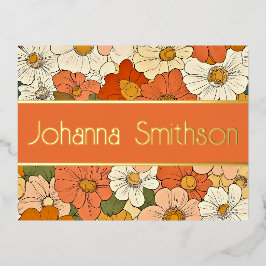 Orange Blommigt Groove Stationery Foil Postcard