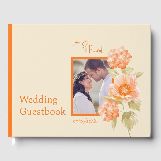 Orange Blommigt Guestbook Bröllop Gästböcker (Framsida)
