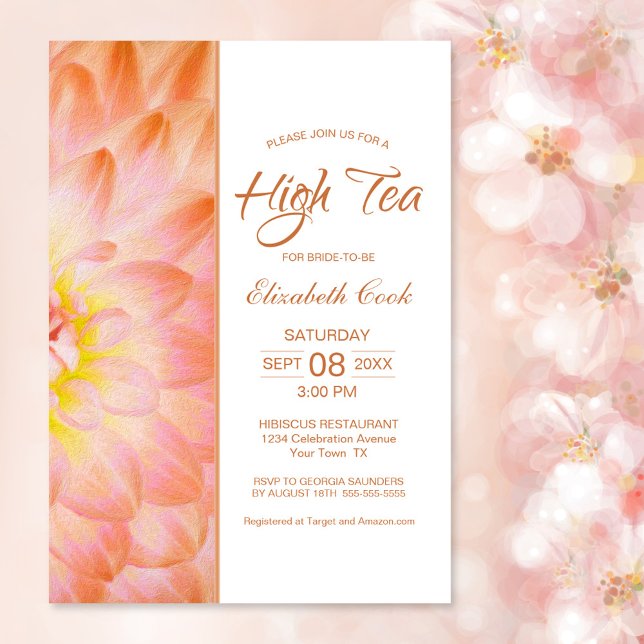 Orange Blommigt High Tea Möhippa Inbjudningar (Skapare uppladdad)