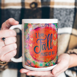 Orange Blommigt Hjärtar I Kärlek Fall Inspirivitet Kaffemugg