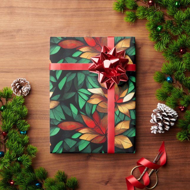 Orange Blommigt jul Mönster Presentpapper (Julgåva)