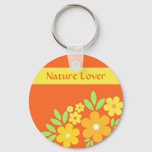 Orange blommigt - Keychain Nyckelring
