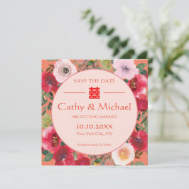 Orange blommigt krandblommor kinesiska bröllop spara datumet