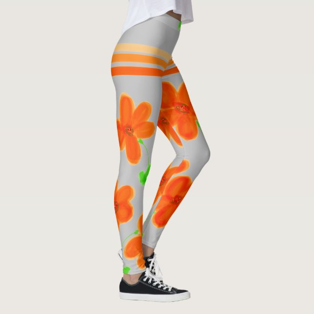 Orange Blommigt Leggings (Höger)