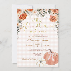 Orange Blommigt Little Pumpkin Gingham Baby Shower Inbjudningar