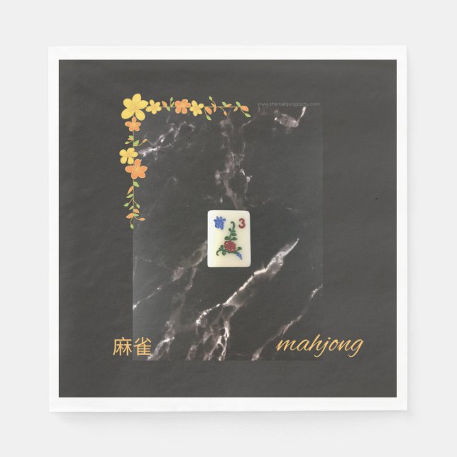 Orange blommigt mahjong napkin pappersservett (Framsidan)