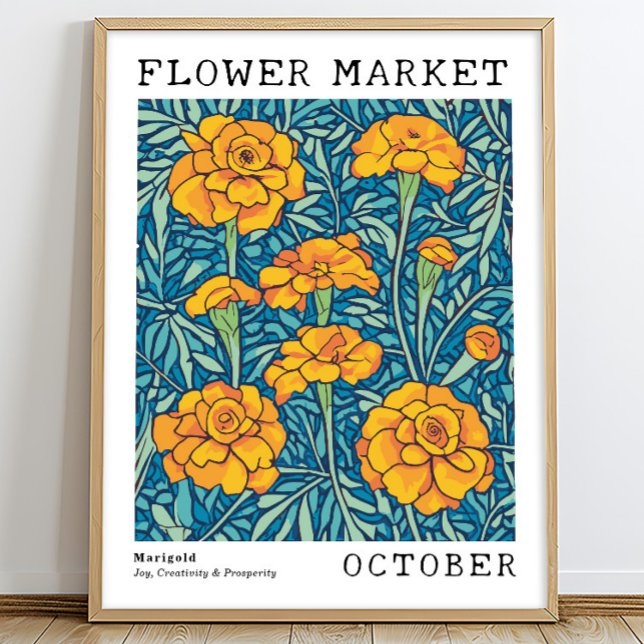 Orange Blommigt Marigold Oktober FLOW Market Poster (Skapare uppladdad)