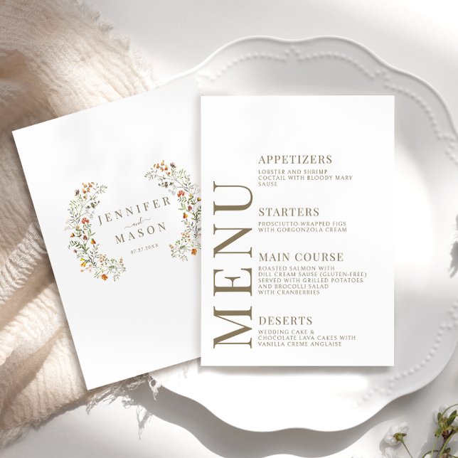 Orange Blommigt - menykort för höstsäsong Garden W Tilläggskort (Skapare uppladdad)