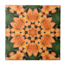 Orange Blommigt Mosaic Mönster Ceramic Tile