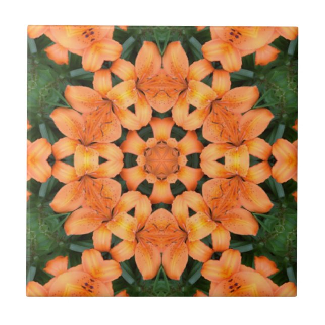 Orange Blommigt Mosaic Mönster Ceramic Tile Kakelplatta (Framsidan)