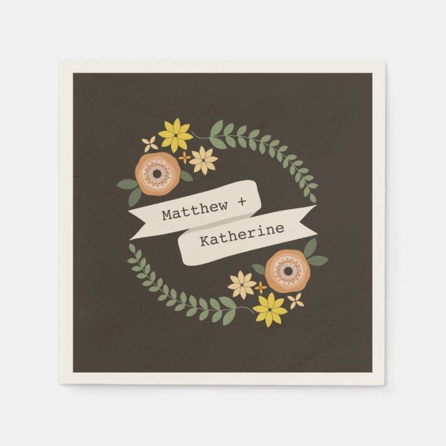 Orange Blommigt Napkins Bröllop Pappersservett (Framsidan)