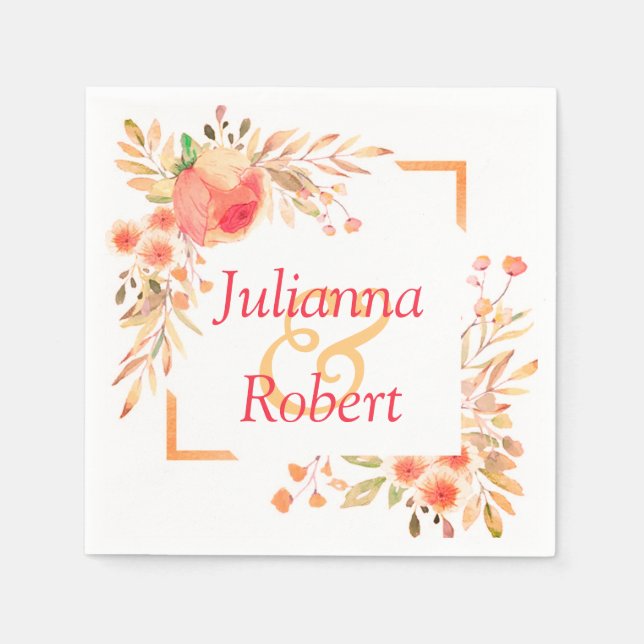 Orange blommigt napkins pappersservett (Framsidan)